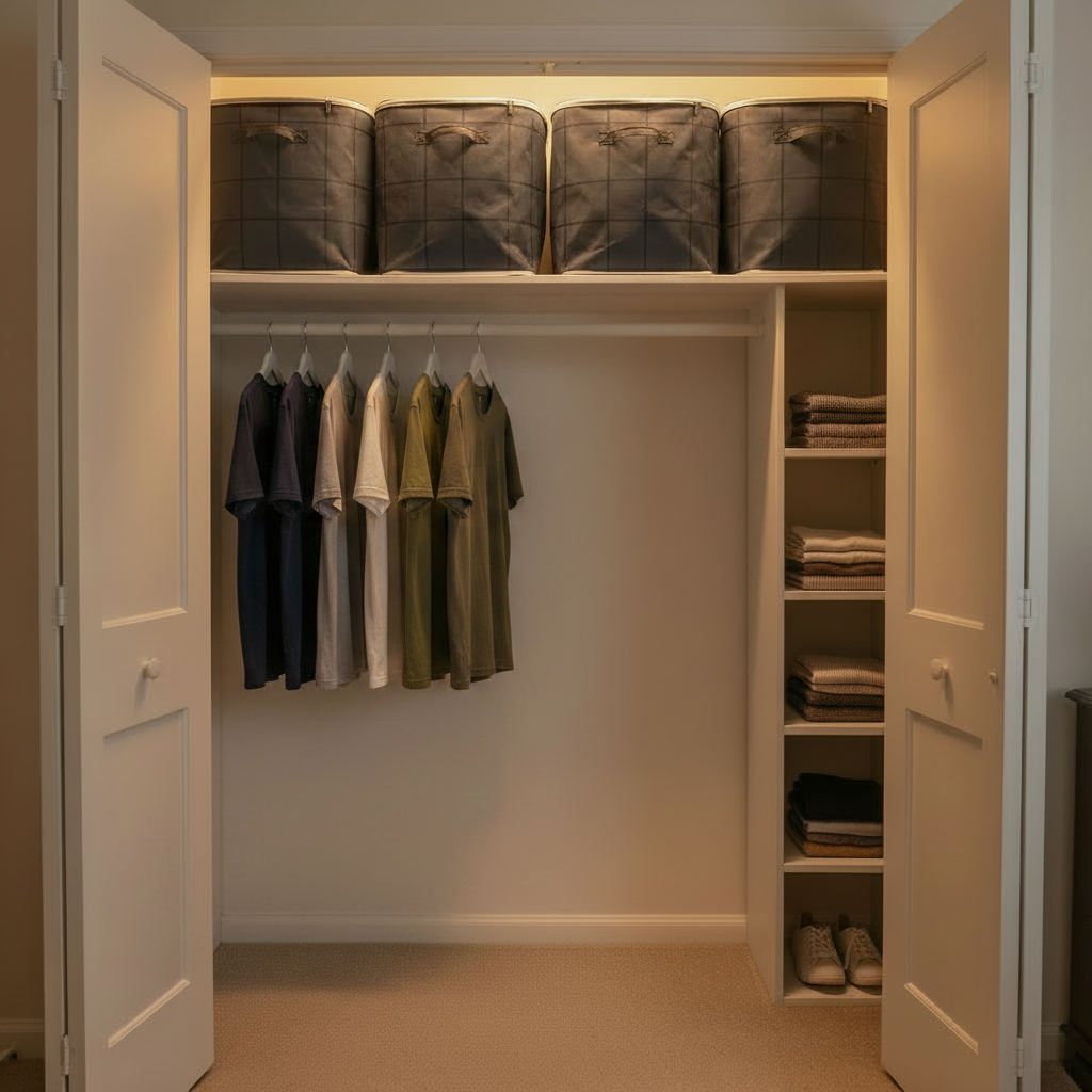 After - Organised Closet with 5 Hanging Shirts